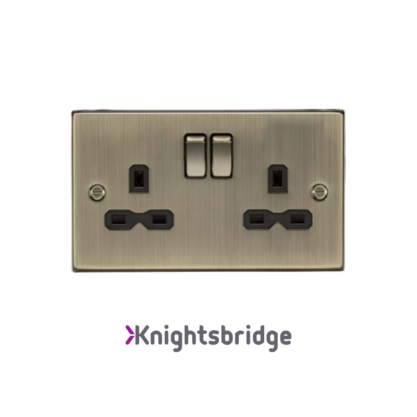Knightsbridge | Antique Brass | 2 Gang Plug Socket