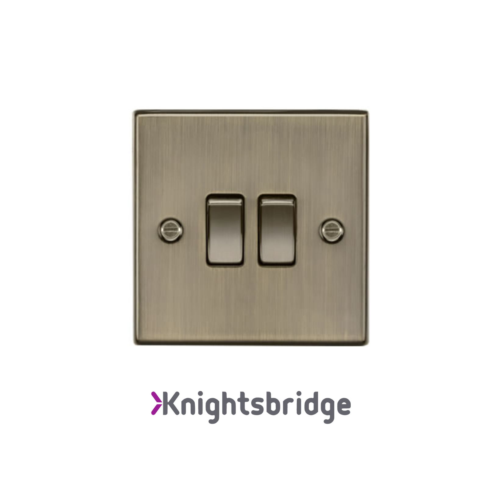 Brass light switch with 'Knightsbridge' branding on a white background