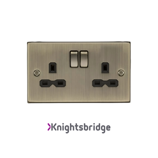 Knightsbridge | Antique Brass | 2 Gang Plug Socket