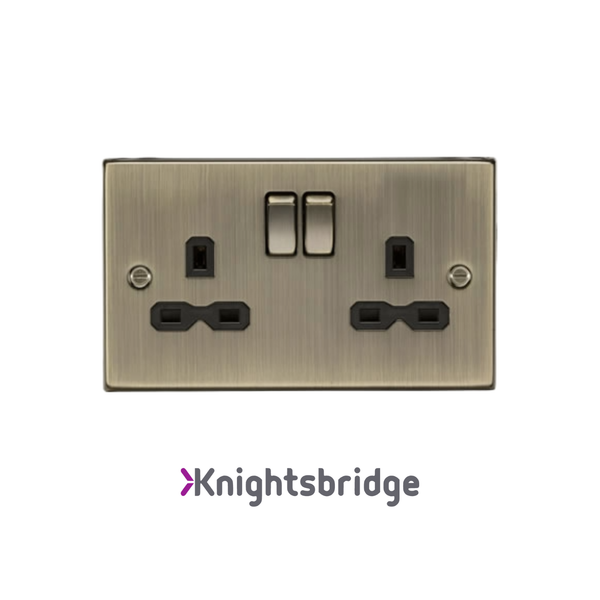 Knightsbridge | Antique Brass | 2 Gang Plug Socket