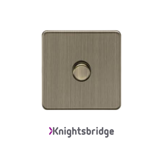 Metallic square switch or button with a circular center, branded 'Knightsbridge'.