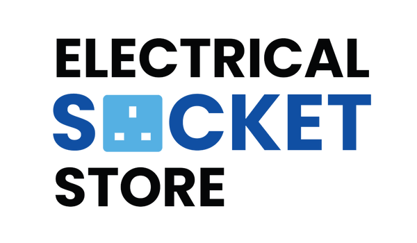 Logo of Electrical Socket Store with blue square and black text on a white background